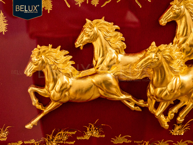 Tranh Ngựa Bát Mã Cát Tường dát vàng 24k 130x66cm